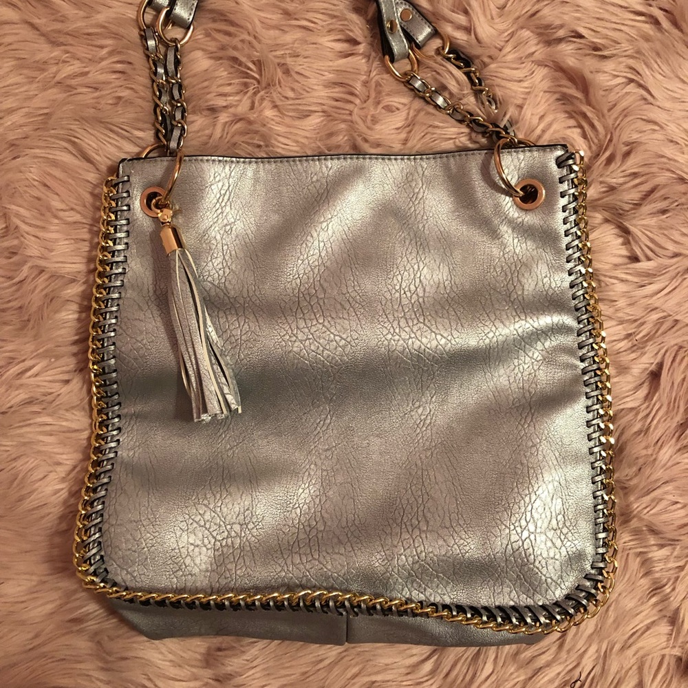 Large Silver Bag with Gold Colored Chain Hardware